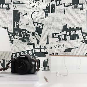 White Newspaper Peel and Stick wallpaper / Newspaper Removable wallpaper / White wallpaper - Self-adhesive or Traditional