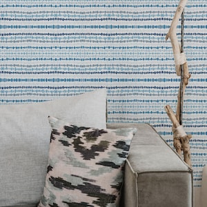 Blue and white Boho Peel and Stick wallpaper / Stripe Removable wallpaper / Watercolor dot wallpaper - Self-adhesive or Traditional