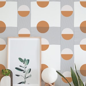 Orange Circles and lines Peel and Stick wallpaper / Circles and lines Removable wallpaper / Orange wallpaper - Self-adhesive or Traditional