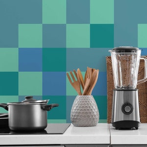 Turquoise Checkers wallpaper - Peel and Stick Wallpaper or Non Pasted Wallpaper / Geometric Removable wallpaper / Turquoise wallpaper