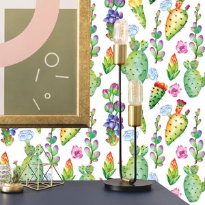 Watercolor Cactus Peel and Stick wallpaper / Succulent Removable wallpaper / Watercolor wallpaper - Self-adhesive or Traditional