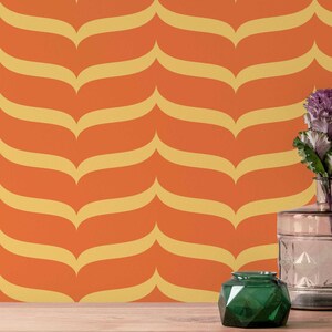 Textile Inspired Retro wallpaper - Peel and Stick Wallpaper or Non Pasted Wallpaper / Geometric Removable wallpaper / Orange wallpaper