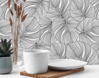 Monstera Leaves Peel and Stick wallpaper / Leaf Removable wallpaper / Monstera wallpaper - Self-adhesive or Traditional
