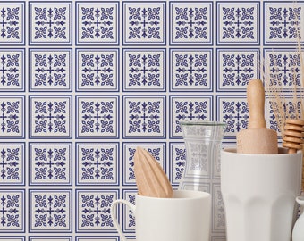 Blue Moroccan Tile Wallpaper: Ornate Geometric Pattern (Peel and Stick or Non Pasted, Custom Sizes)