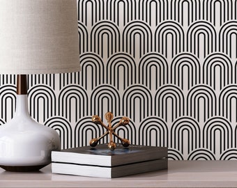 Black and white Retro Removable wallpaper / Art Deco Peel and Stick wallpaper / Geometric wallpaper - Self-adhesive or Traditional
