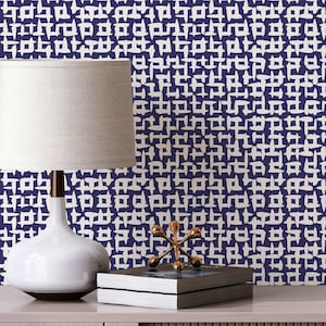 Abstract Square Peel and Stick wallpaper / Bold Removable wallpaper / Navy Blue and white wallpaper - Self-adhesive or Traditional