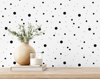 Dotted Removable wallpaper design / Polka dot Peel and Stick wallpaper / Black and white wallpaper - Self-adhesive or Traditional