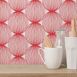 Red Circle Peel and Stick wallpaper / Line art Removable wallpaper / Red geometric wallpaper - Self-adhesive or Traditional