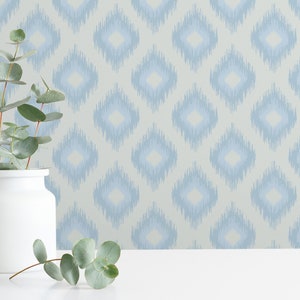 Coastal Ikat wallpaper - Peel and Stick Wallpaper or Non Pasted Wallpaper / Ikat Removable wallpaper / Blue self-adhesive wallpaper