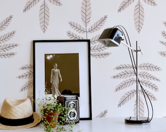 Beige Fern Wallpaper: Minimal Botanical Design (Peel and Stick or Non Pasted, Custom Sizes)