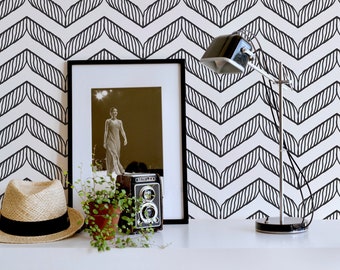 Hand Drawn Chevron Peel and Stick wallpaper / Zig-Zag Removable wallpaper / Chevron wallpaper - Self-adhesive or Traditional