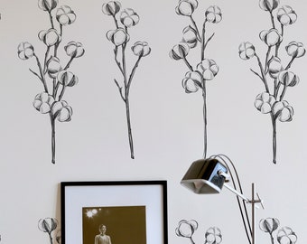 Black and white Cotton Peel and Stick wallpaper / Floral Removable wallpaper / Black and white wallpaper - Self-adhesive or Traditional