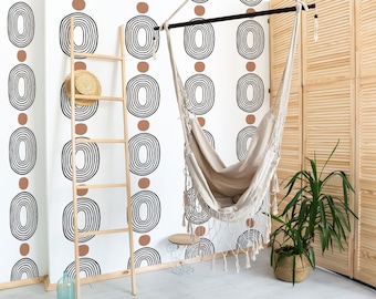 Abstract Shapes Removable wallpaper / Self-adhesive or Traditional wallpaper with Boho pattern / Line Art Peel and Stick wallpaper