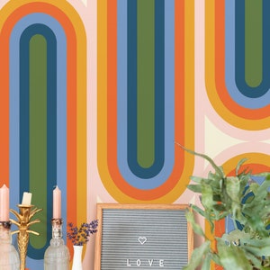70S Rainbow wallpaper - Peel and Stick Wallpaper or Non Pasted Wallpaper / Rainbow Removable wallpaper / Colorful self-adhesive wallpaper