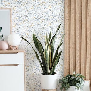 Terrazzo Peel and Stick wallpaper / Bold Removable wallpaper / Gray and yellow Mosaic wallpaper - Self-adhesive or Traditional