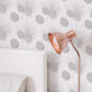 Pine Cone Peel and Stick Wallpaper / Tree Removable Wallpaper / Gray ...