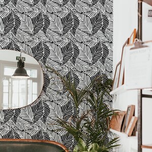 Leaf Peel and Stick wallpaper / Bold Removable wallpaper / Black and white wallpaper - Self-adhesive or Traditional