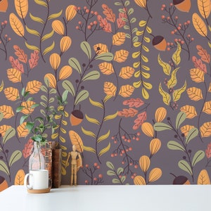 Orange Fall leaves Peel and Stick wallpaper / Modern Removable wallpaper / Orange wallpaper - Self-adhesive or Traditional