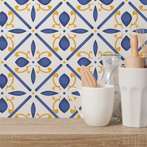 Mediterranean Tile Peel and Stick wallpaper / Mediterranean Removable wallpaper / Tile wallpaper - Self-adhesive or Traditional