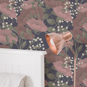 Dark Red Peel and Stick wallpaper / Red floral Removable wallpaper / Floral wallpaper - Self-adhesive or Traditional