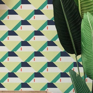 Textile inspired wallpaper - Peel and Stick Wallpaper or Non Pasted Wallpaper / Geometric Removable wallpaper / Green wallpaper