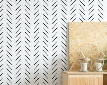Black and White Herringbone Wallpaper: Minimalist Diagonal Pattern (Non-Pasted, Pre-Pasted, Peel and Stick, Custom Colors & Sizes)