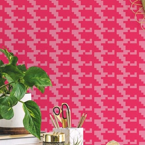 Pink Houndstooth wallpaper - Peel and Stick Wallpaper or Non Pasted Wallpaper / Geometric Removable wallpaper / Pink self-adhesive wallpaper