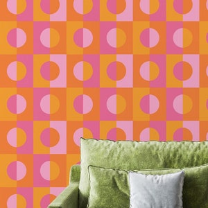 Orange Circles wallpaper - Peel and Stick Wallpaper or Non Pasted Wallpaper / Geometric Removable wallpaper / Orange self-adhesive wallpaper
