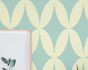 Retro oval wallpaper - Peel and Stick Wallpaper or Non Pasted Wallpaper / Geometric Removable wallpaper / Blue self-adhesive wallpaper