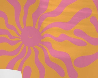 Funky Sun-behang - Peel-and-Stick-behang of vliesbehang / Leuk verwijderbaar behang / Oranje zelfklevend behang