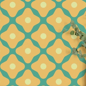Cute vintage flowers wallpaper - Peel and Stick Wallpaper or Non Pasted Wallpaper / Floral Removable wallpaper / Orange wallpaper