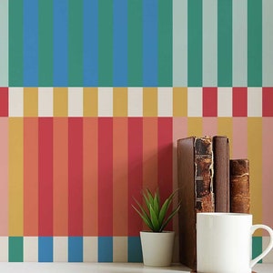 Retro stripes wallpaper - Peel and Stick Wallpaper or Non Pasted Wallpaper / Geometric Removable wallpaper / Colorful wallpaper