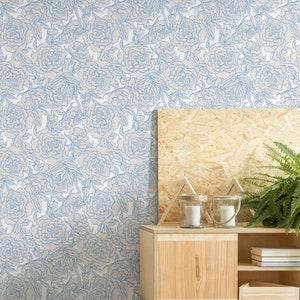 Blue Peonies Peel and Stick wallpaper / Floral Removable wallpaper / Blue and white wallpaper - Self-adhesive or Traditional