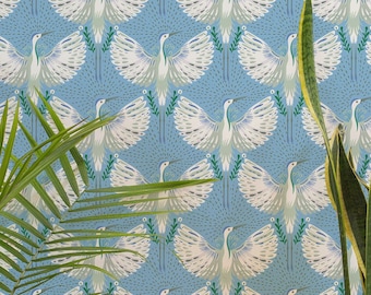 Art Deco Bird wallpaper - Peel and Stick Wallpaper or Non Pasted Wallpaper / Bird Removable wallpaper / Blue self-adhesive wallpaper