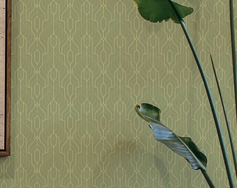 Groen art-decobehang: Peel-and-Stick-behang of niet-gelijmd behang / Geometrisch verwijderbaar behang / Groen behang