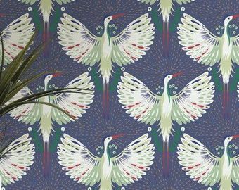 Art Deco Bird wallpaper - Peel and Stick Wallpaper or Non Pasted Wallpaper / Bird Removable wallpaper / Blue self-adhesive wallpaper