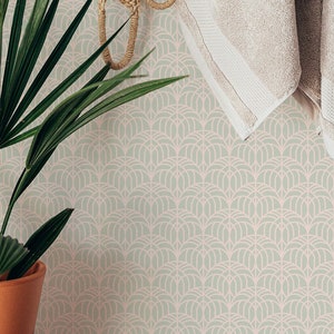 Art Deco Geometric wallpaper - Peel and Stick Wallpaper or Non Pasted Wallpaper / Geometric Removable wallpaper / Pink wallpaper