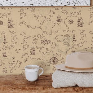 Novelty Fun wallpaper - Peel and Stick Wallpaper or Non Pasted Wallpaper / Fun Removable wallpaper / Brown self-adhesive wallpaper