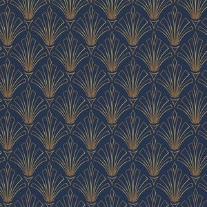 Art Deco Geometric wallpaper - Peel and Stick Wallpaper or Non Pasted Wallpaper / Geometric Removable wallpaper / Blue wallpaper
