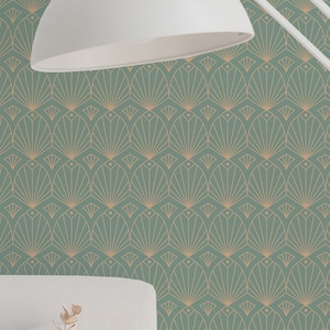 Art Deco Geometric wallpaper - Peel and Stick Wallpaper or Non Pasted Wallpaper / Geometric Removable wallpaper / Green wallpaper