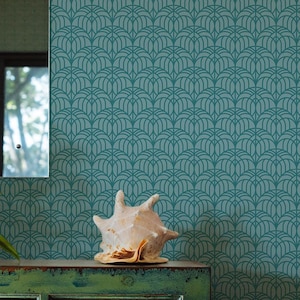 Teal Art Deco wallpaper - Peel and Stick Wallpaper or Non Pasted Wallpaper / Geometric Removable wallpaper / Green wallpaper