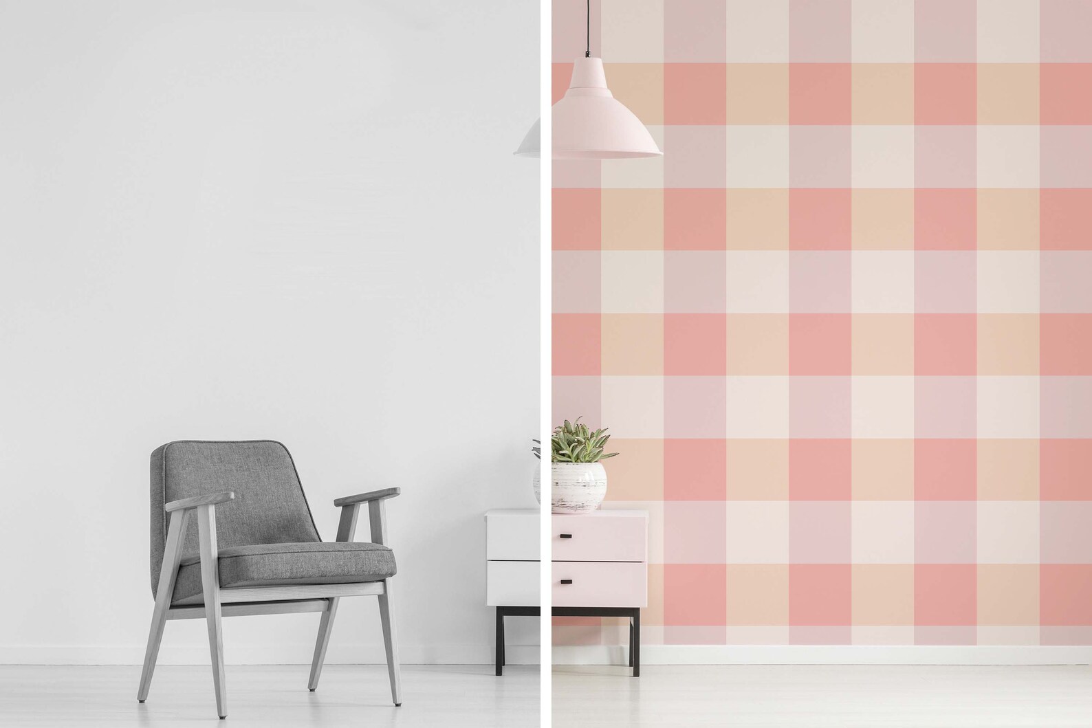 Cubicle Peel and Stick Wallpaper / Gingham Removable Wallpaper / Pink