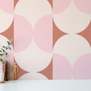 Pink and brown Geometric Peel and Stick wallpaper / Retro Removable wallpaper / Mid-century wallpaper - Self-adhesive or Traditional