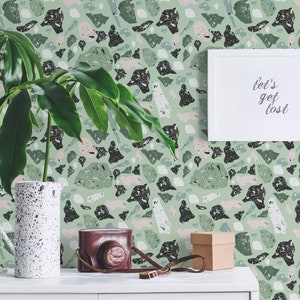 Green Terrazzo Removable wallpaper / Self-adhesive or Traditional wallpaper with Mosaic pattern / Terrazzo Peel and Stick wallpaper
