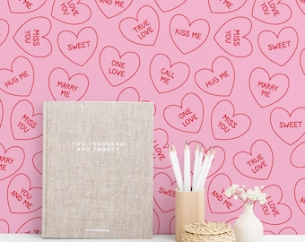 Pink Valentine Peel and Stick wallpaper / Heart Removable wallpaper / Pink wallpaper - Self-adhesive or Traditional
