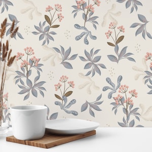 Beige Floral Peel and Stick wallpaper / Fall Removable wallpaper / Beige wallpaper - Self-adhesive or Traditional