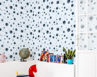 Abstract Watercolor Network Wallpaper: Modern Chemistry Pattern (Non-Pasted, Pre-Pasted, Peel and Stick, Custom Sizes)