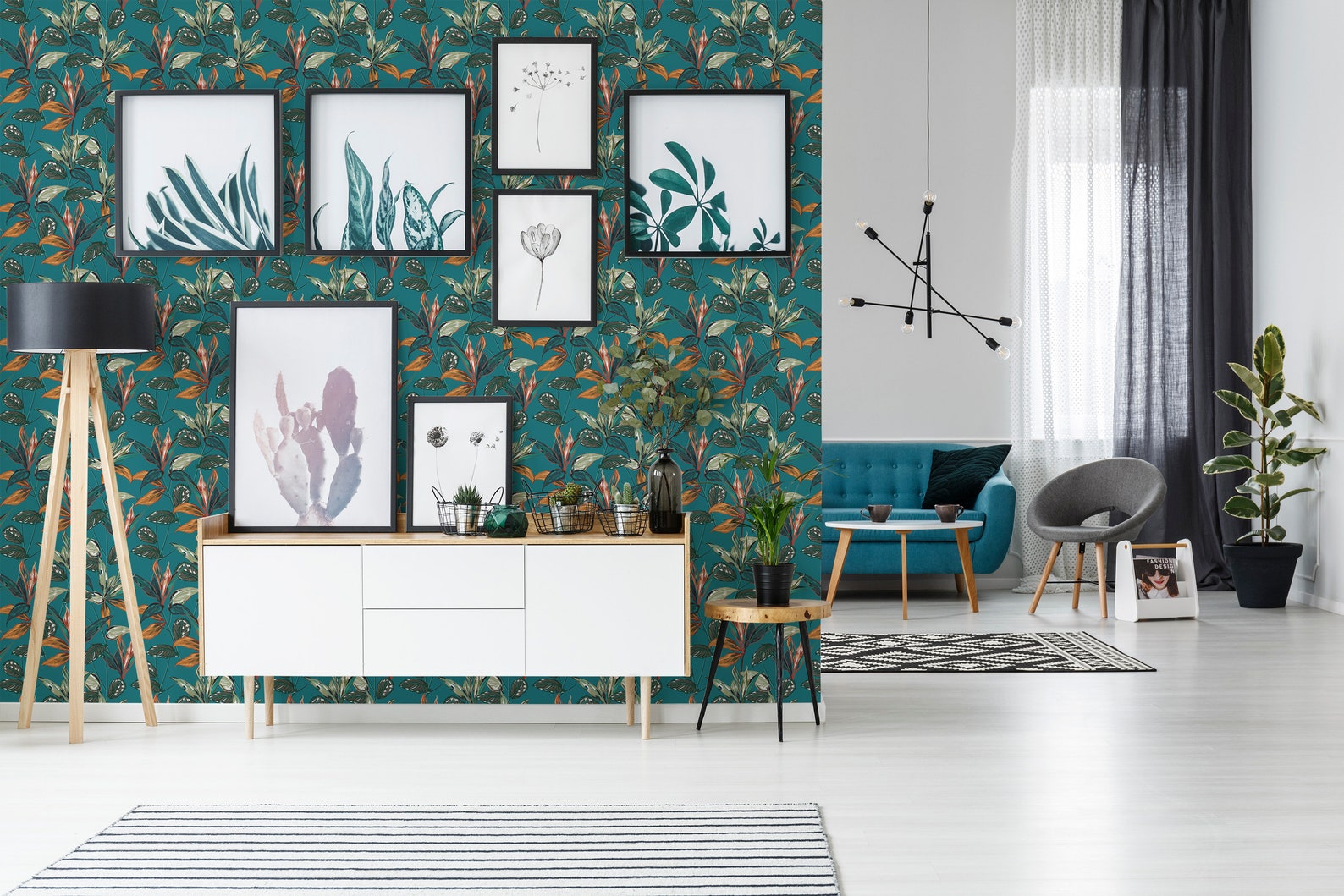 Teal Tropical Peel and Stick Wallpaper / Leaf Removable Wallpaper ...