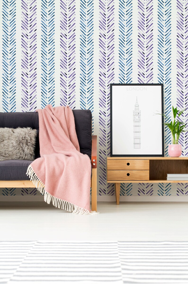 Watercolor Brush Stroke Peel and Stick Wallpaper / Herringbone Etsy