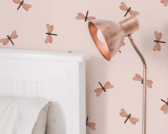 Beige libellen Peel and Stick-behang / Natuur verwijderbaar behang / Beige behang - zelfklevend of traditioneel